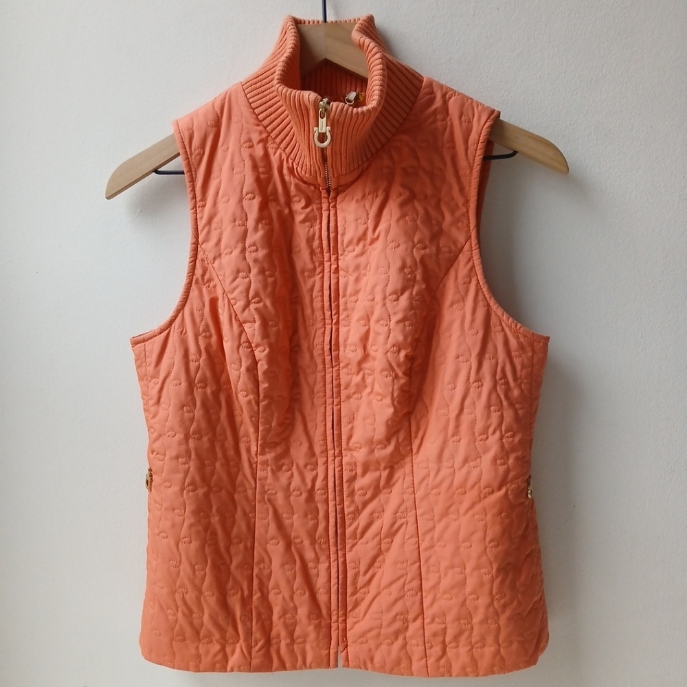 Salvatore Ferragamo Quilted Vest Peach Orange Women's 6 - Picture 2 of 8